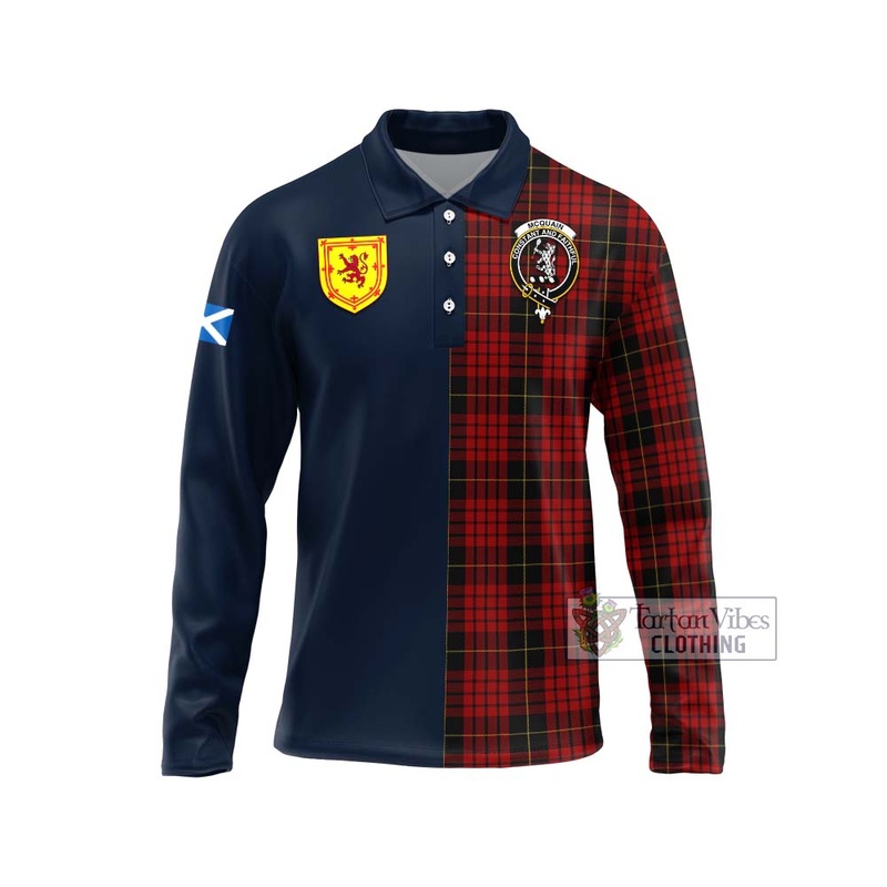 Mcquain Tartan Long Sleeve Polo Shirt Alba with Scottish Lion Royal Arm Half Style
