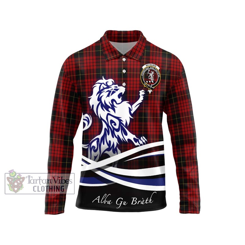 Mcquain Tartan Long Sleeve Polo Shirt with Alba Gu Brath Regal Lion Emblem