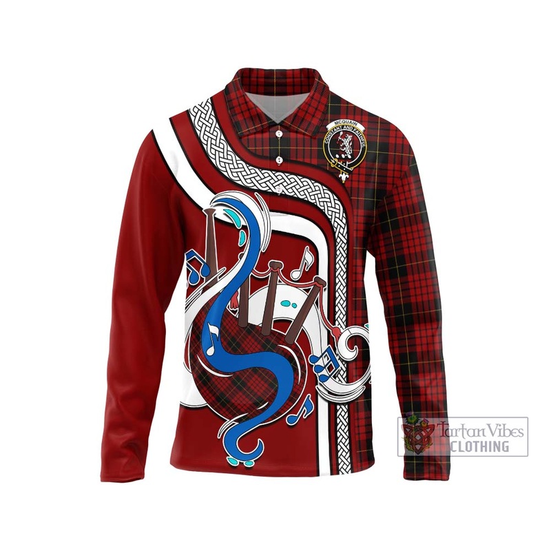 Mcquain Tartan Long Sleeve Polo Shirt with Epic Bagpipe Style