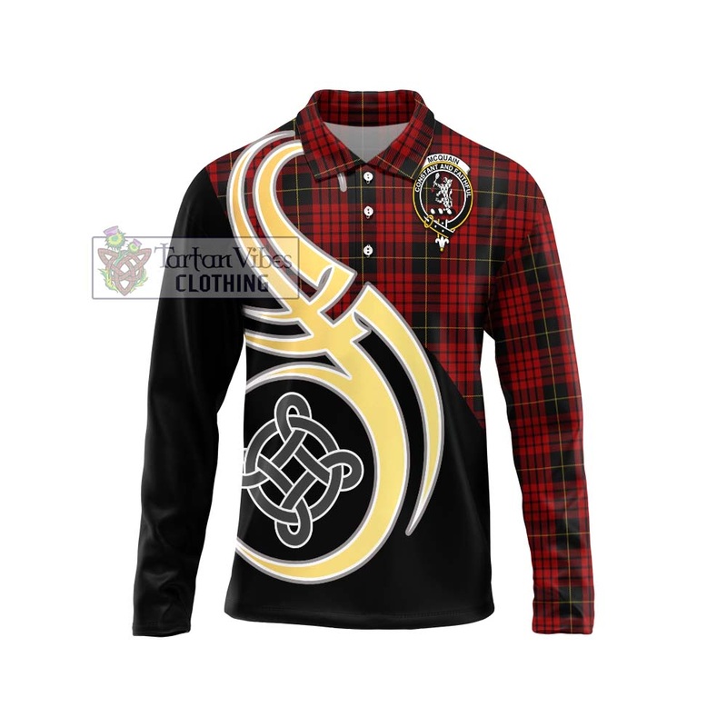 Mcquain Tartan Long Sleeve Polo Shirt with Family Crest and Celtic Symbol Style