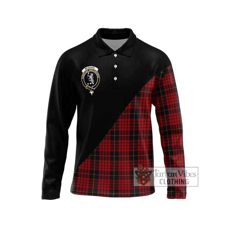 Mcquain Tartan Long Sleeve Polo Shirt with Family Crest and Military Logo Style