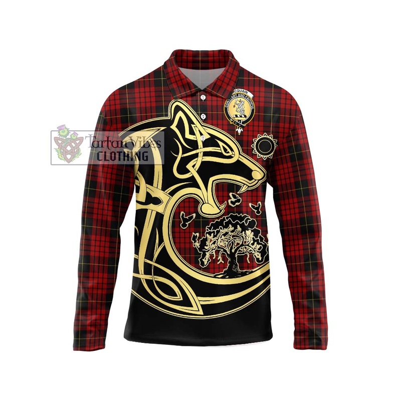 Mcquain Tartan Long Sleeve Polo Shirt with Family Crest Celtic Wolf Style