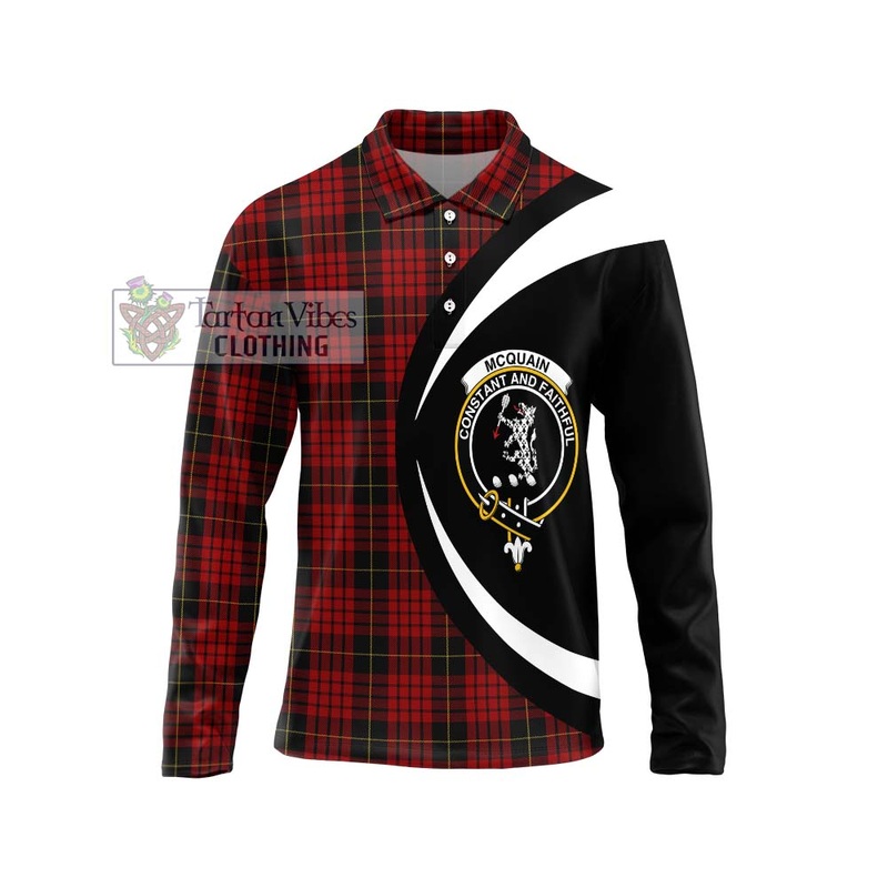 Mcquain Tartan Long Sleeve Polo Shirt with Family Crest Circle Style