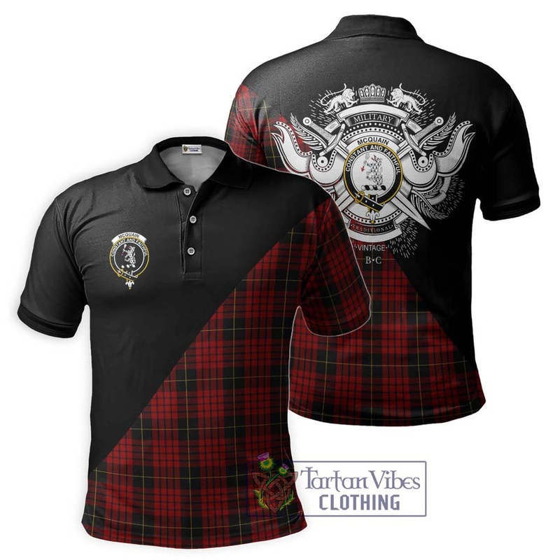 Mcquain Tartan Polo Shirt with Family Crest and Military Logo Style