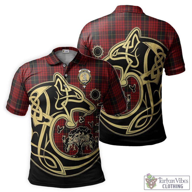 Mcquain Tartan Polo Shirt with Family Crest Celtic Wolf Style
