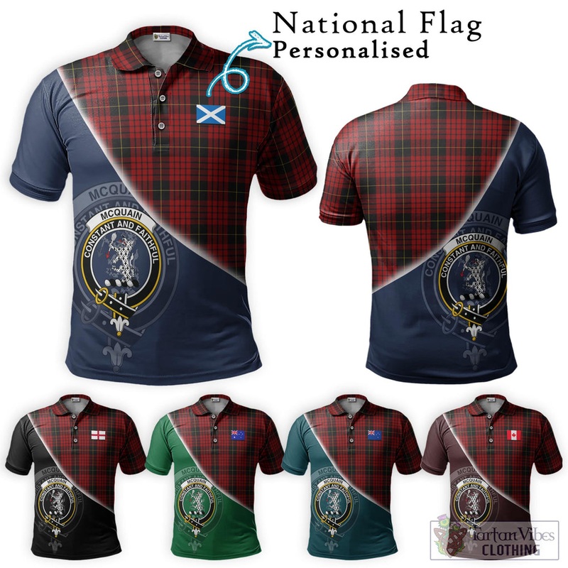 Mcquain Tartan Polo Shirt with Personalised National Flag and Family Crest Half Style