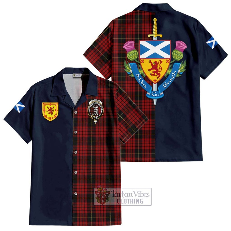 Mcquain Tartan Short Sleeve Button Shirt Alba with Scottish Lion Royal Arm Half Style