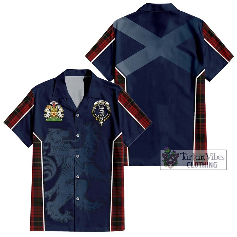 Mcquain Tartan Short Sleeve Button Shirt with Family Crest and Lion Rampant Vibes Sport Style