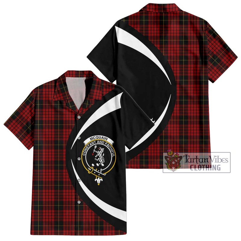 Mcquain Tartan Short Sleeve Button Up with Family Crest Circle Style