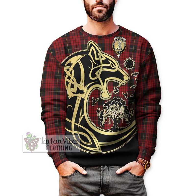 Mcquain Tartan Sweatshirt with Family Crest Celtic Wolf Style