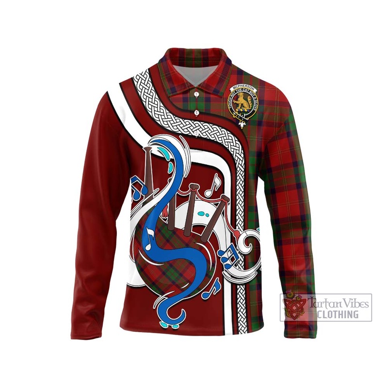 McPherson of Cluny Tartan Long Sleeve Polo Shirt with Epic Bagpipe Style