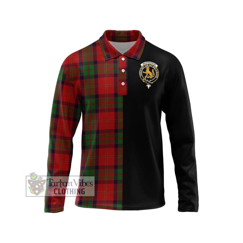McPherson of Cluny Tartan Long Sleeve Polo Shirt with Family Crest and Half Of Me Style