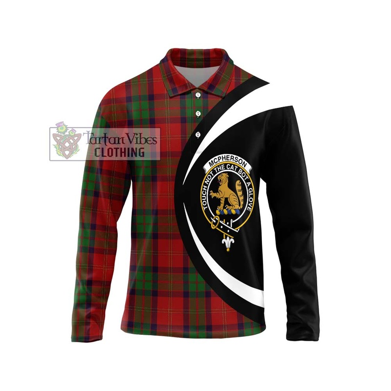 McPherson of Cluny Tartan Long Sleeve Polo Shirt with Family Crest Circle Style