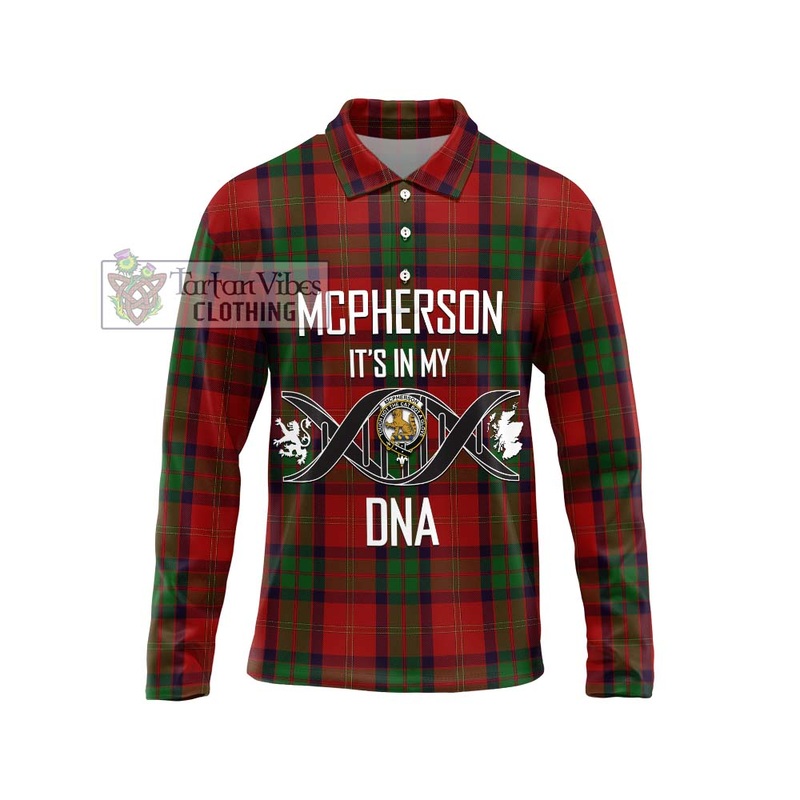 McPherson of Cluny Tartan Long Sleeve Polo Shirt with Family Crest DNA In Me Style