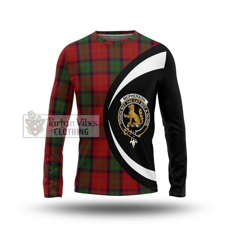McPherson of Cluny Tartan Long Sleeve T-Shirt with Family Crest Circle Style