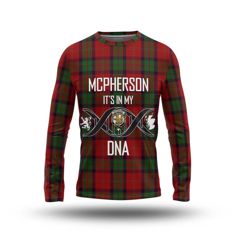 McPherson of Cluny Tartan Long Sleeve T-Shirt with Family Crest DNA In Me Style