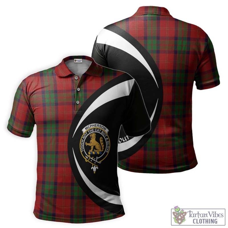 McPherson of Cluny Tartan Men's Polo Shirt with Family Crest Circle Style