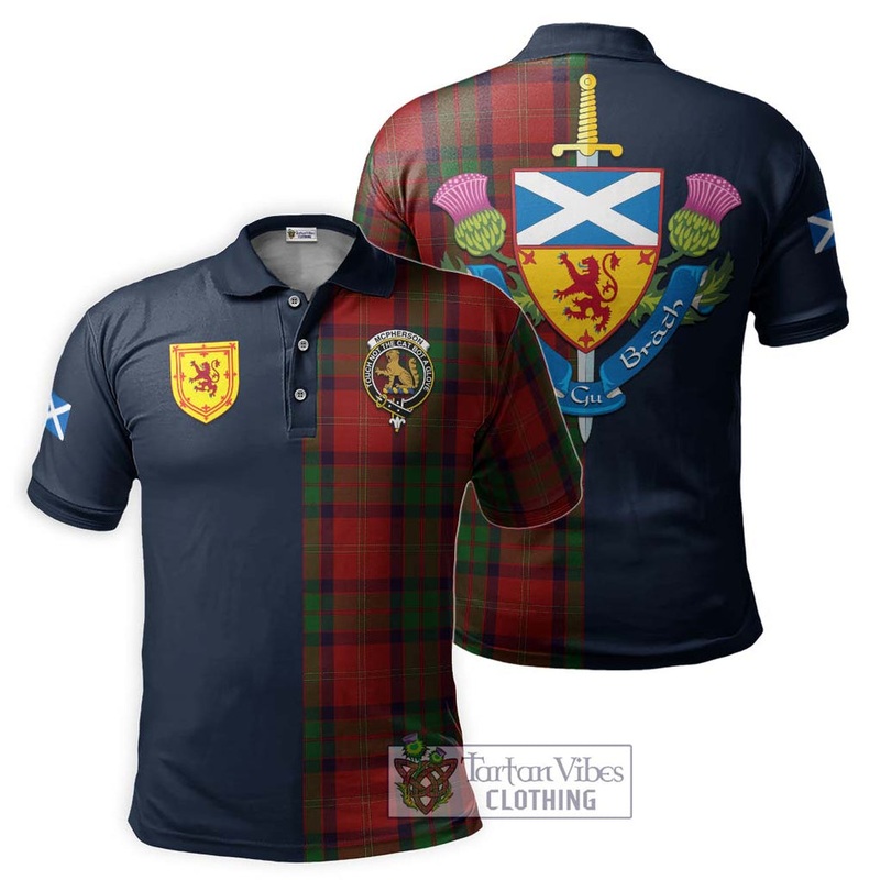 McPherson of Cluny Tartan Polo Shirt Alba with Scottish Lion Royal Arm Half Style