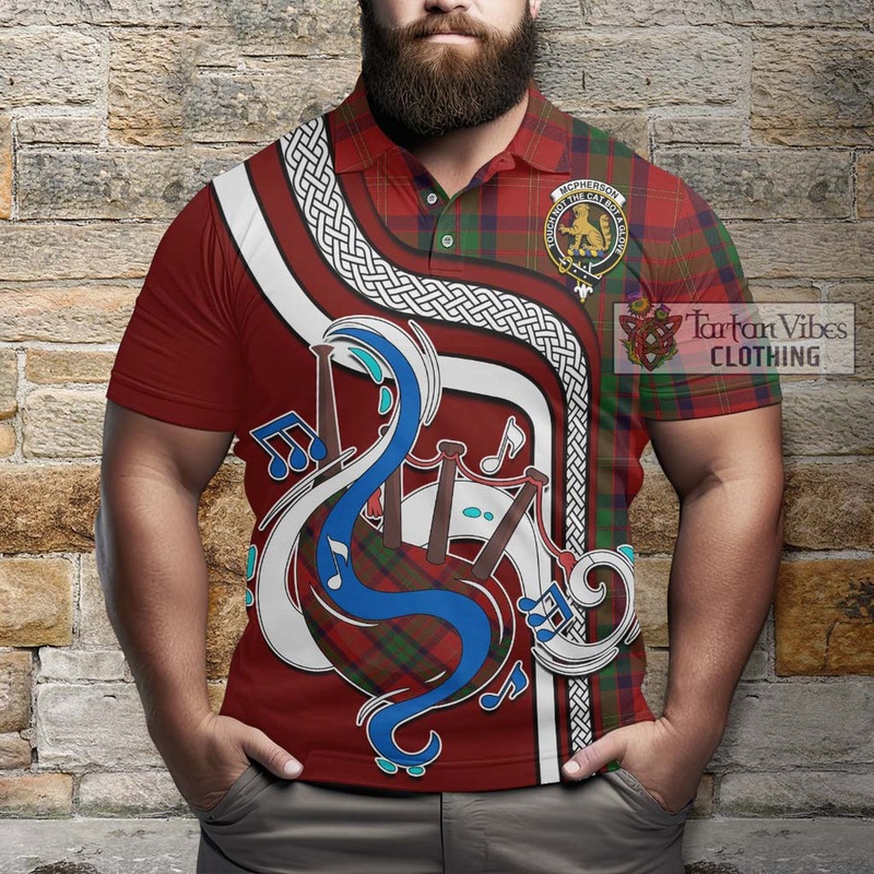 McPherson of Cluny Tartan Polo Shirt with Epic Bagpipe Style
