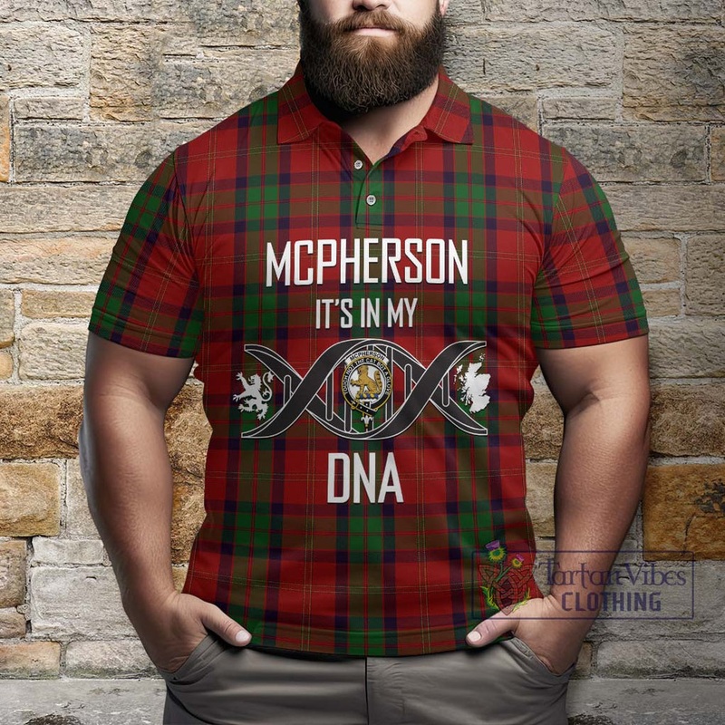 McPherson of Cluny Tartan Polo Shirt with Family Crest DNA In Me Style
