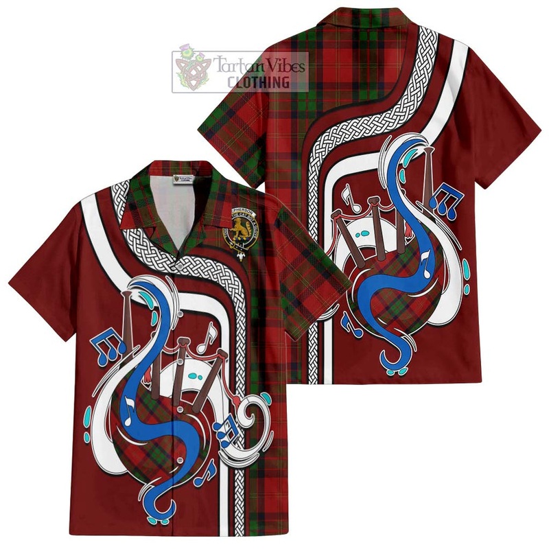McPherson of Cluny Tartan Short Sleeve Button Shirt with Epic Bagpipe Style