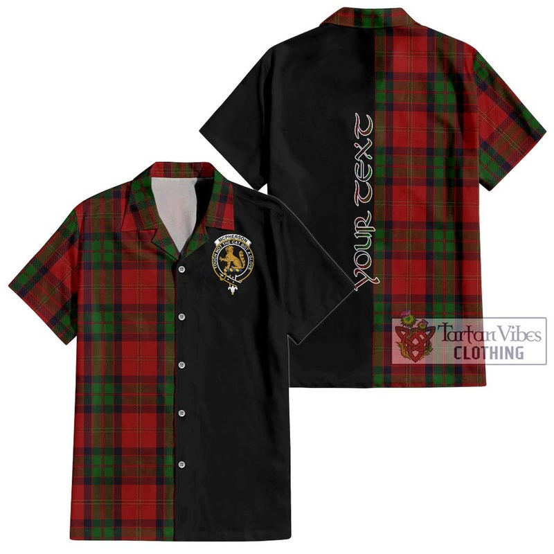 McPherson of Cluny Tartan Short Sleeve Button Shirt with Family Crest and Half Of Me Style