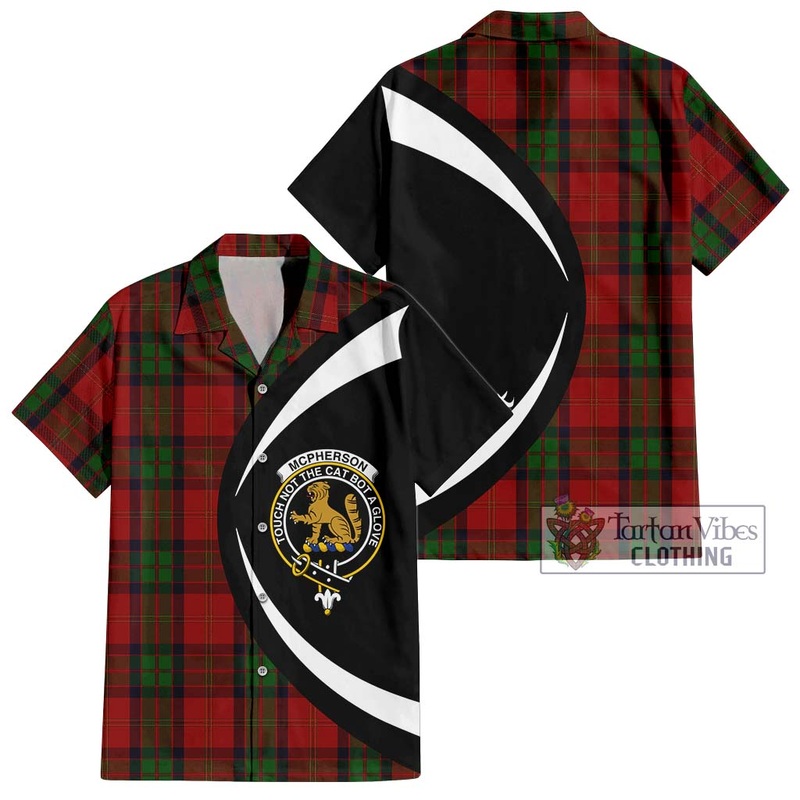 McPherson of Cluny Tartan Short Sleeve Button Up with Family Crest Circle Style