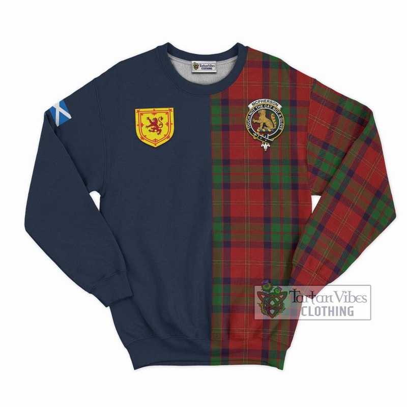 McPherson of Cluny Tartan Sweatshirt Alba with Scottish Lion Royal Arm Half Style
