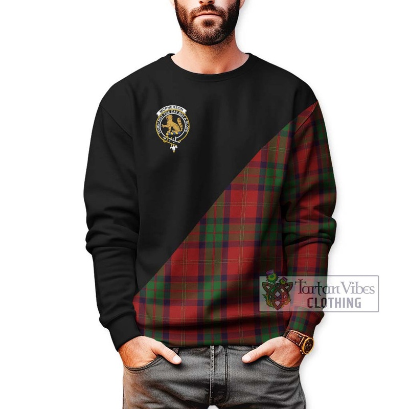 McPherson of Cluny Tartan Sweatshirt with Family Crest and Military Logo Style