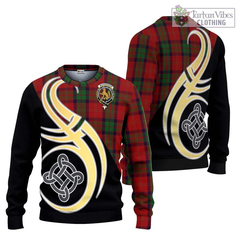 McPherson of Cluny Tartan Ugly Sweater with Family Crest and Celtic Symbol Style