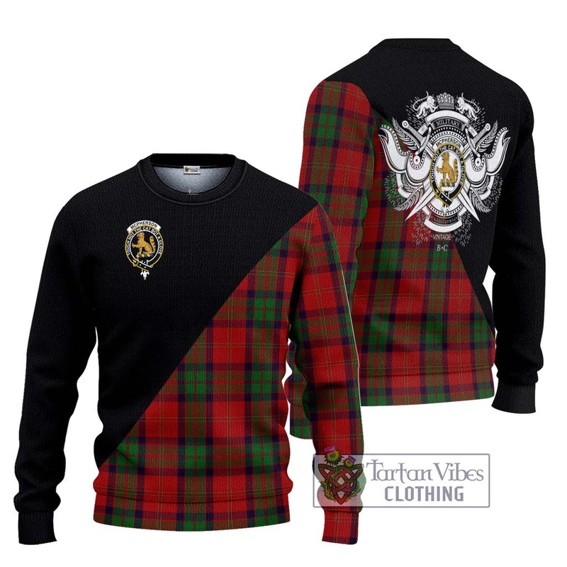 McPherson of Cluny Tartan Ugly Sweater with Family Crest and Military Logo Style
