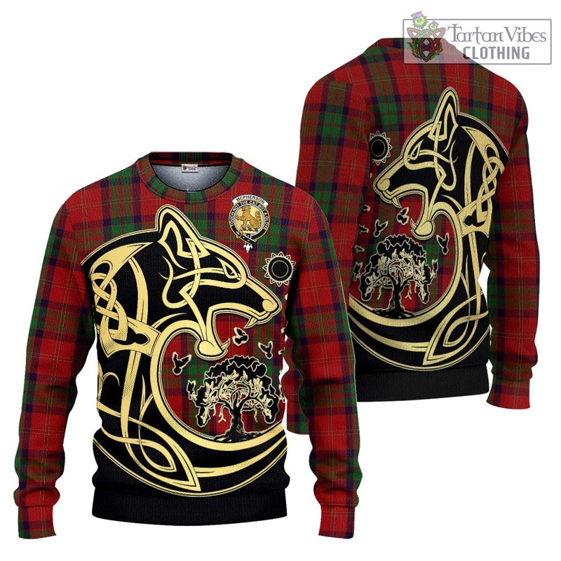 McPherson of Cluny Tartan Ugly Sweater with Family Crest Celtic Wolf Style