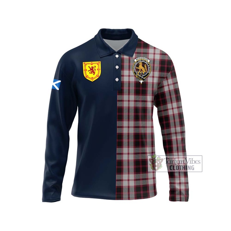 Mcpherson Tartan Long Sleeve Polo Shirt Alba with Scottish Lion Royal Arm Half Style