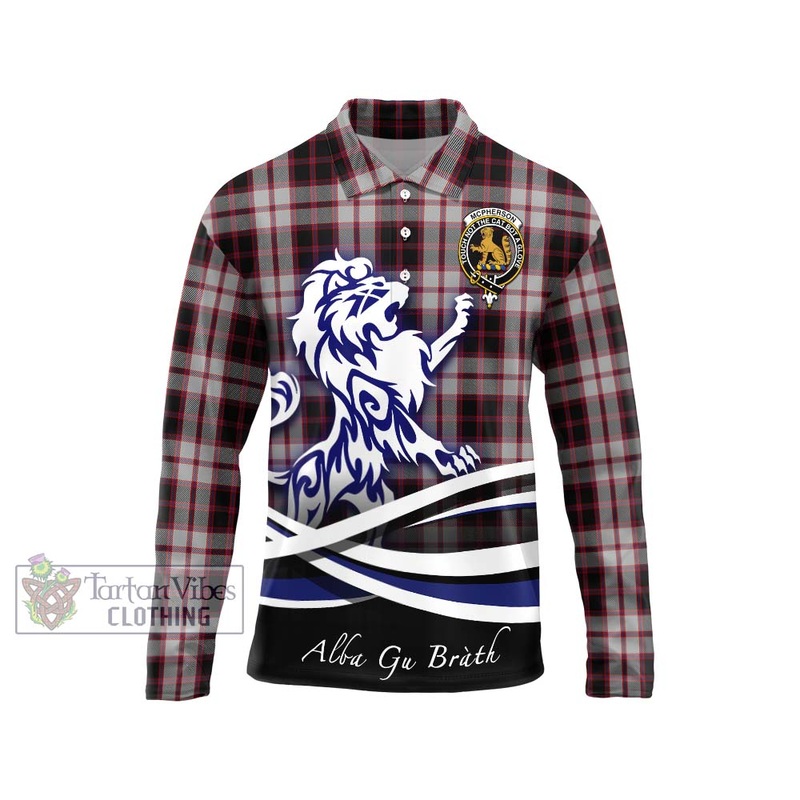 Mcpherson Tartan Long Sleeve Polo Shirt with Alba Gu Brath Regal Lion Emblem