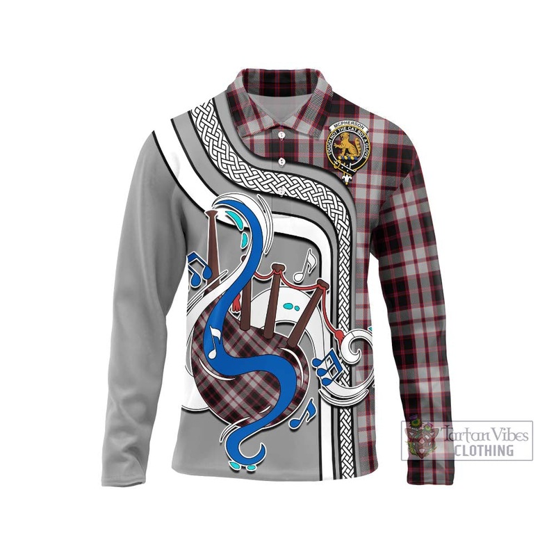 Mcpherson Tartan Long Sleeve Polo Shirt with Epic Bagpipe Style