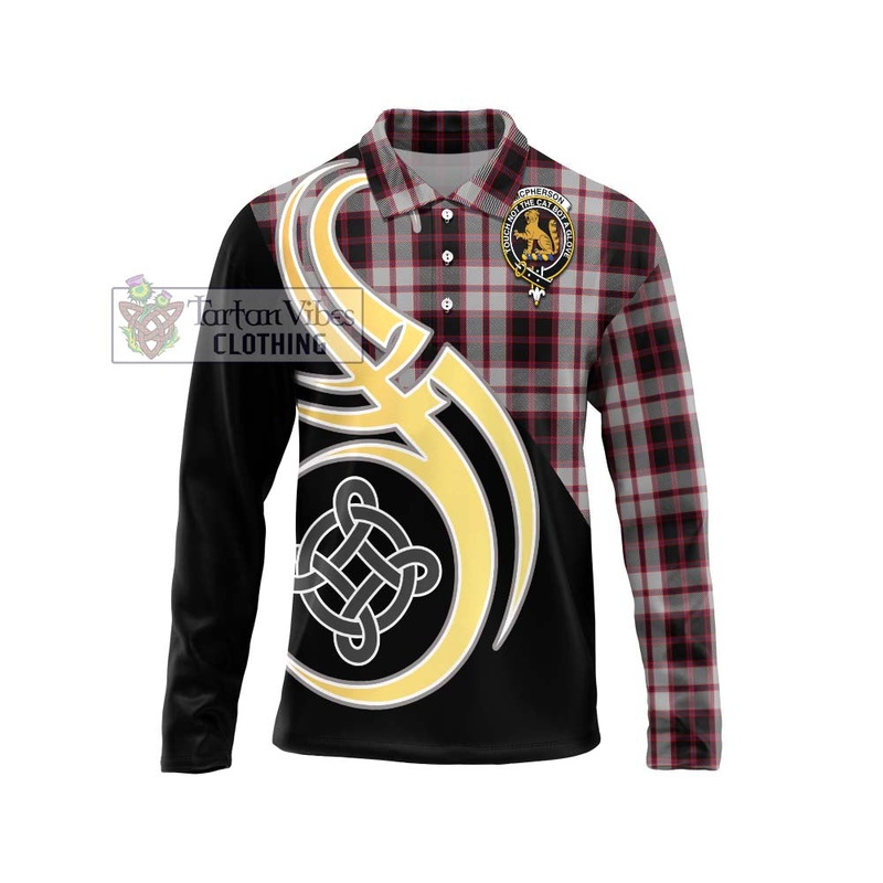 Mcpherson Tartan Long Sleeve Polo Shirt with Family Crest and Celtic Symbol Style