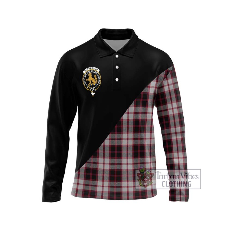Mcpherson Tartan Long Sleeve Polo Shirt with Family Crest and Military Logo Style