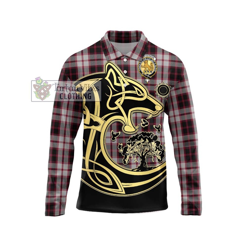 Mcpherson Tartan Long Sleeve Polo Shirt with Family Crest Celtic Wolf Style