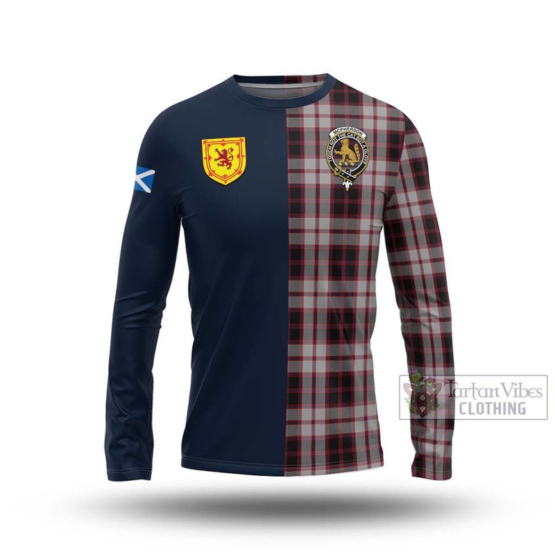 Mcpherson Tartan Long Sleeve T-Shirt Alba with Scottish Lion Royal Arm Half Style