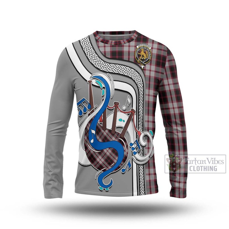 Mcpherson Tartan Long Sleeve T-Shirt with Epic Bagpipe Style