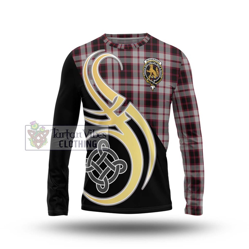 Mcpherson Tartan Long Sleeve T-Shirt with Family Crest and Celtic Symbol Style