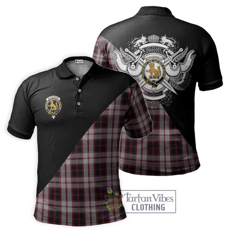 Mcpherson Tartan Polo Shirt with Family Crest and Military Logo Style