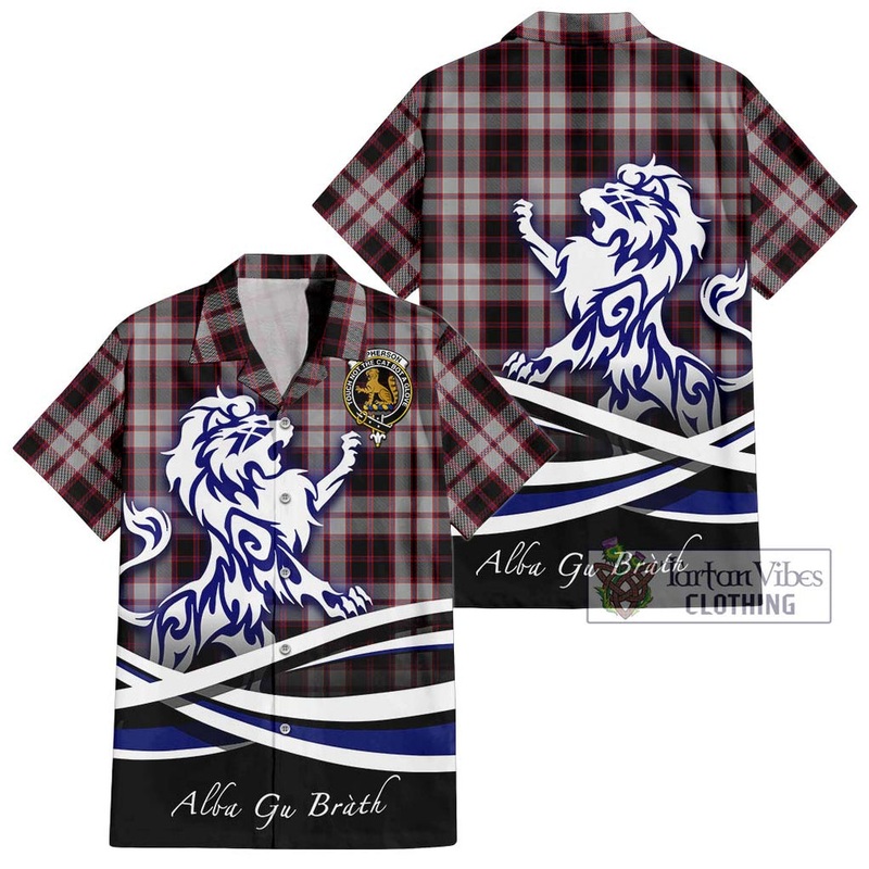 Mcpherson Tartan Short Sleeve Button Shirt with Alba Gu Brath Regal Lion Emblem