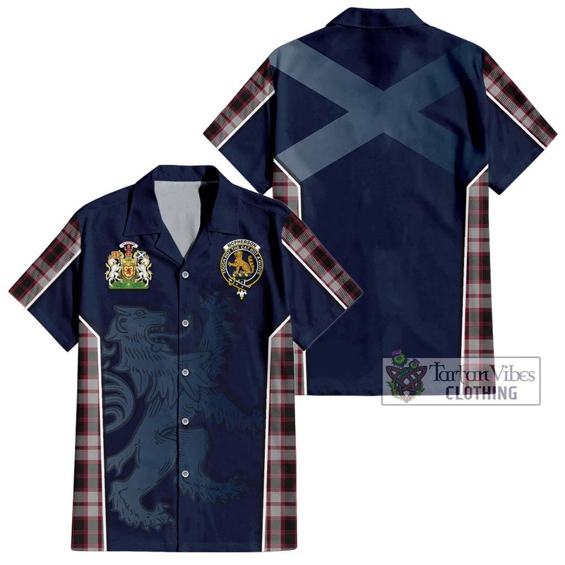 Mcpherson Tartan Short Sleeve Button Shirt with Family Crest and Lion Rampant Vibes Sport Style