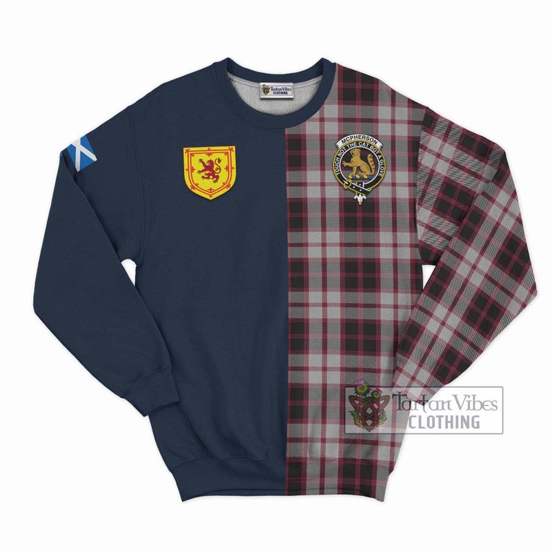 Mcpherson Tartan Sweatshirt Alba with Scottish Lion Royal Arm Half Style