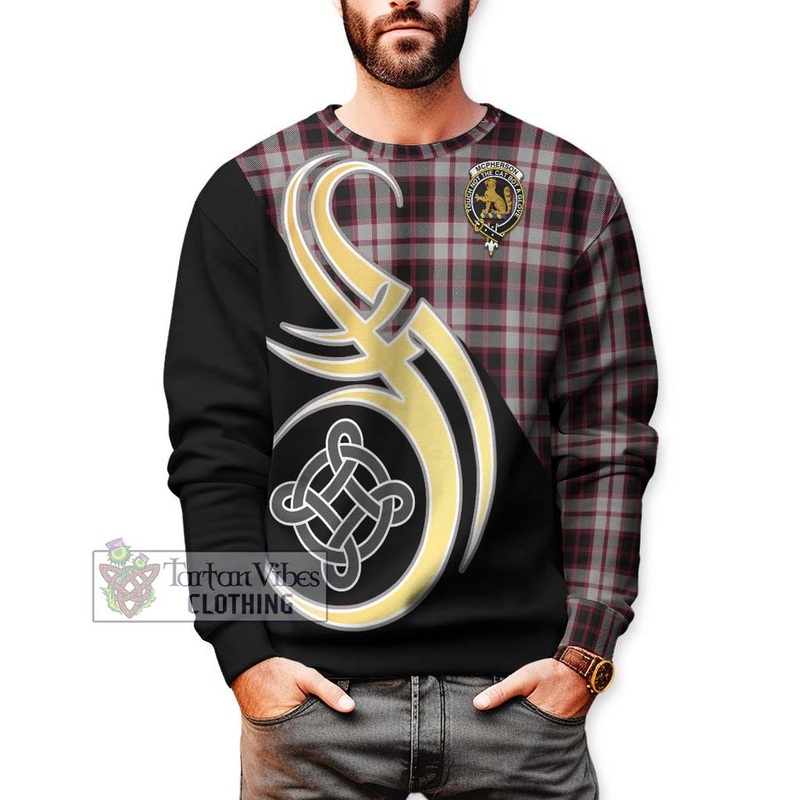 Mcpherson Tartan Sweatshirt with Family Crest and Celtic Symbol Style