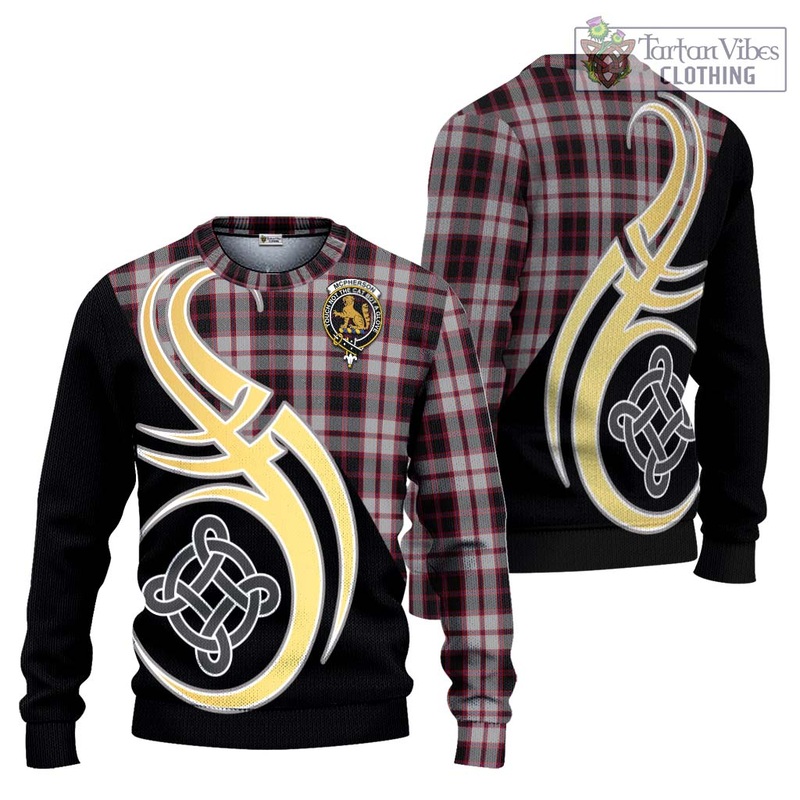 Mcpherson Tartan Ugly Sweater with Family Crest and Celtic Symbol Style