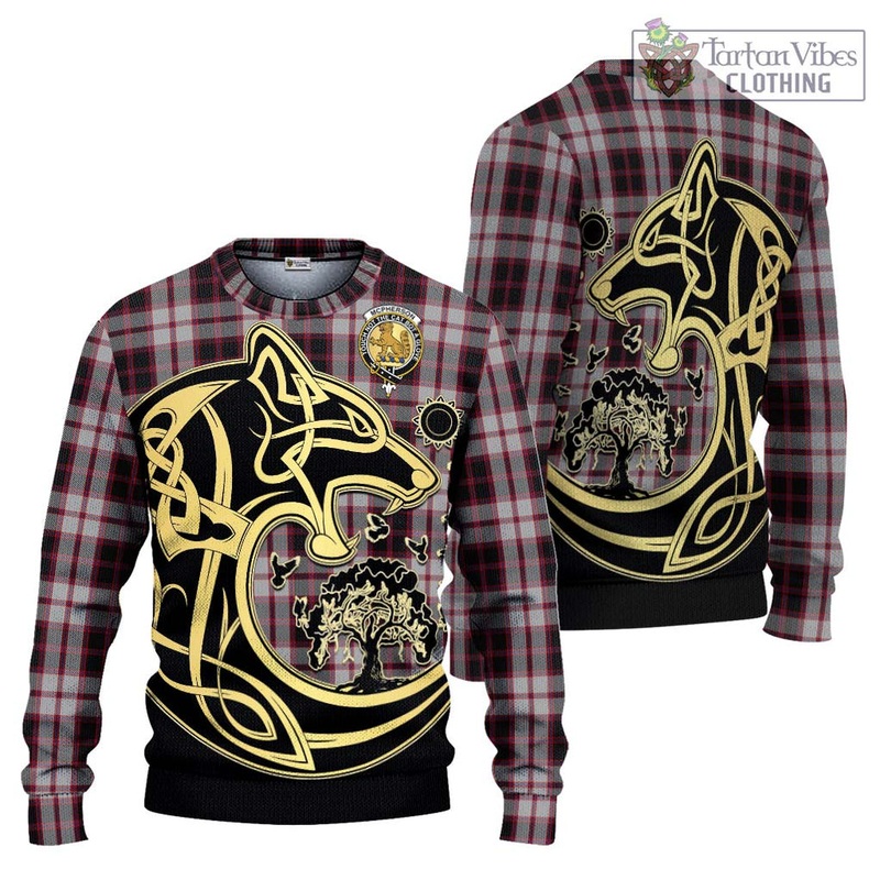 Mcpherson Tartan Ugly Sweater with Family Crest Celtic Wolf Style