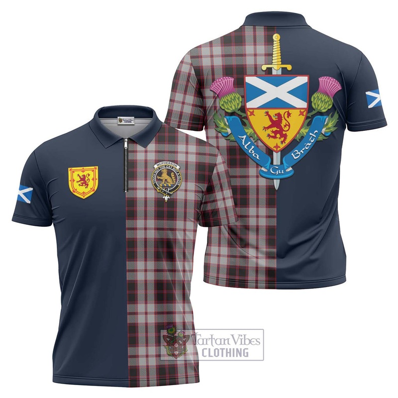 Mcpherson Tartan Zipper Polo Shirt Alba with Scottish Lion Royal Arm Half Style