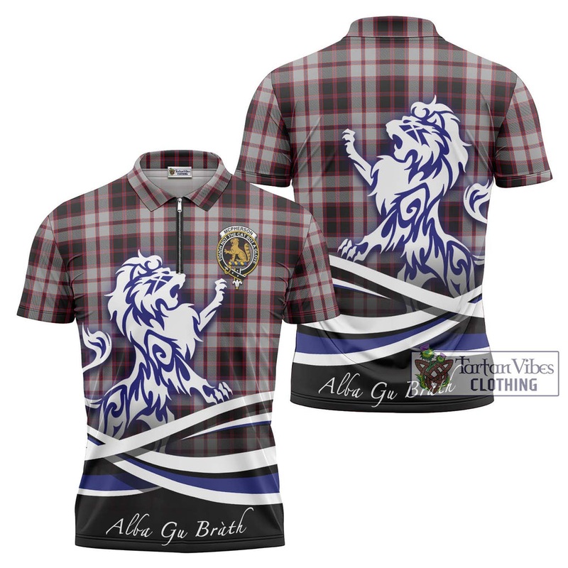 Mcpherson Tartan Zipper Polo Shirt with Alba Gu Brath Regal Lion Emblem